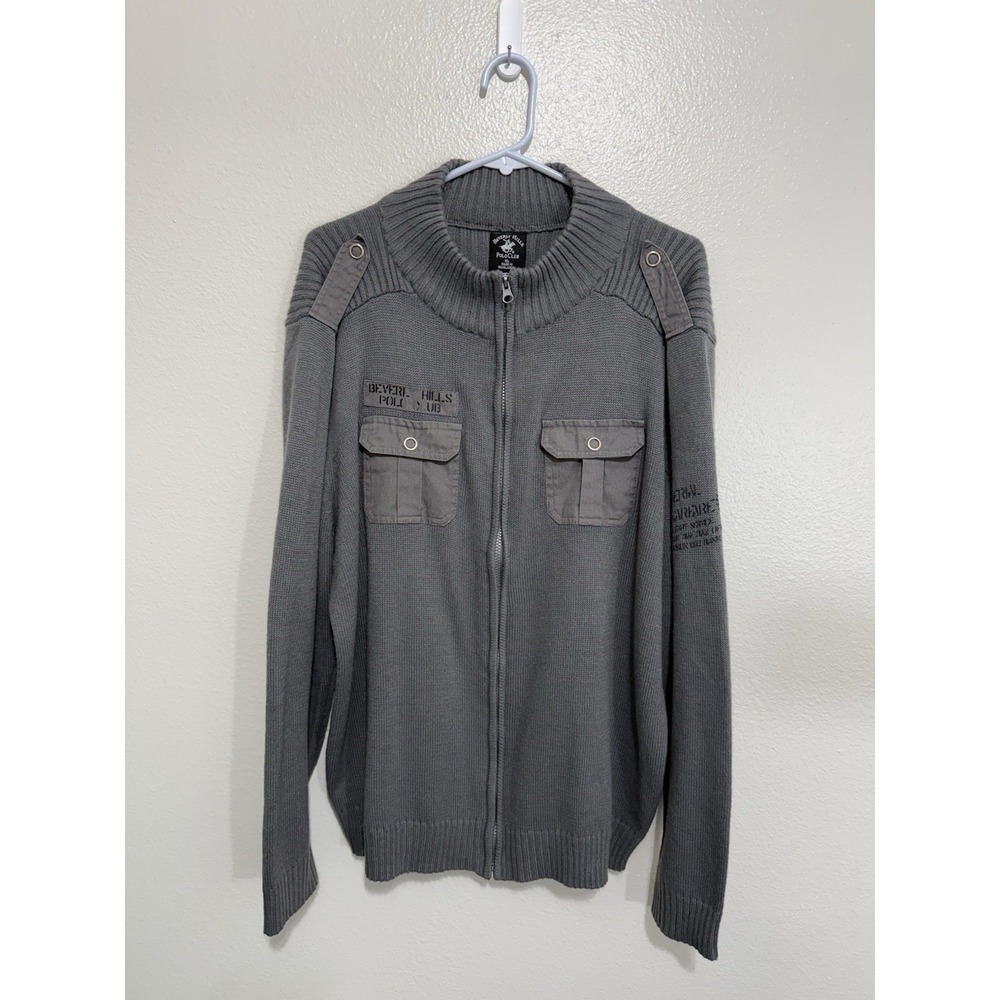 Beverly Hills Polo Club Men's Full Zip Sweater Military Style 2010 Size XL